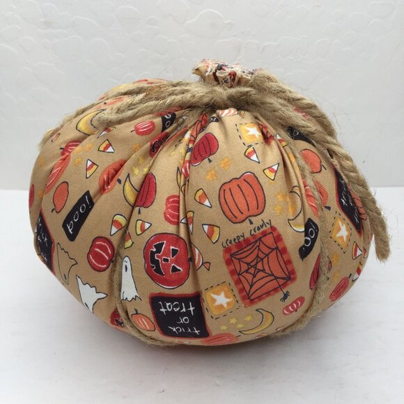 Handmade Halloween Fabric Pumpkins Set 2 Decorative Plush Spooky Twine Accents - Picture 11 of 16